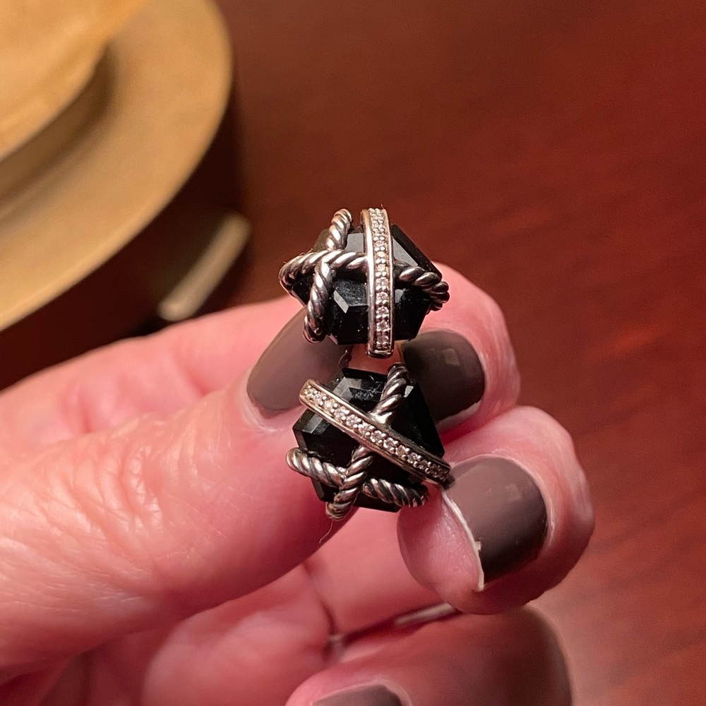 David Yurman onyx and diamond cable earrings